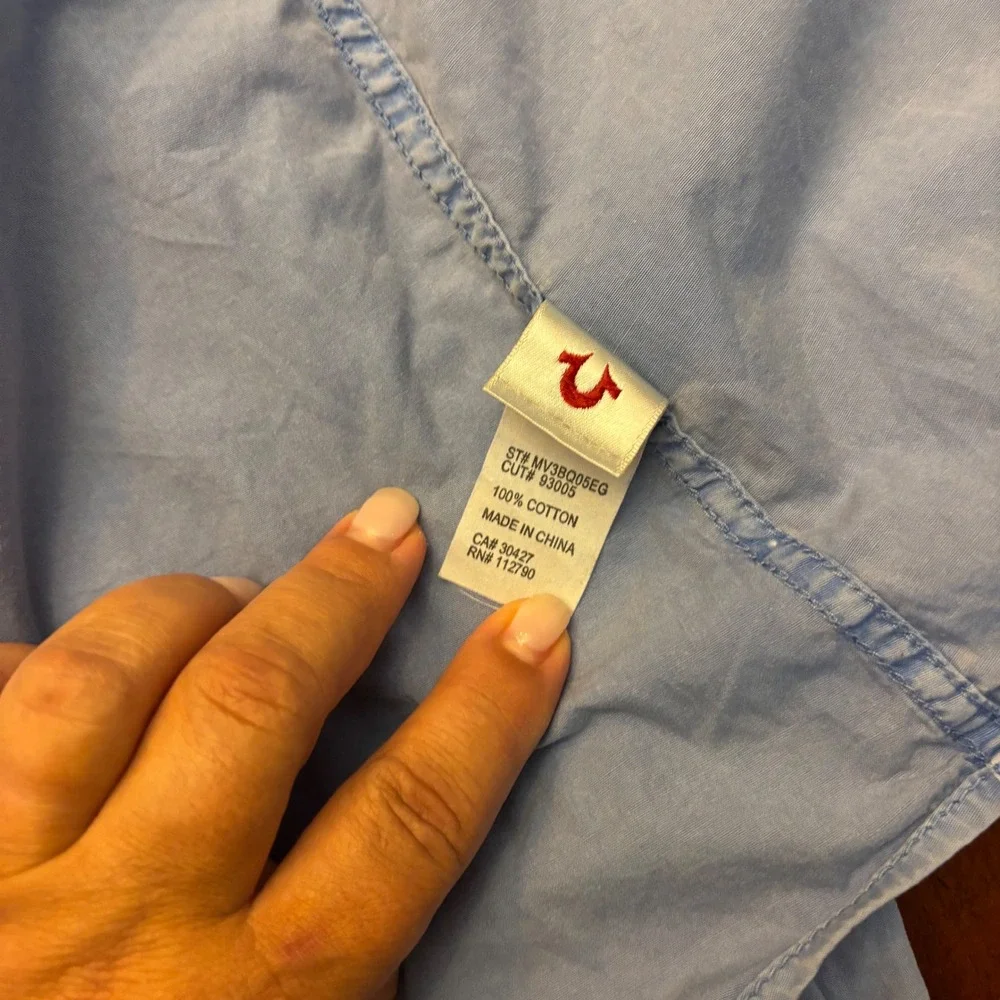 True Religion | Mens S | Western Pearl Snap Shirt Light Blue Cotton Long Sleeve